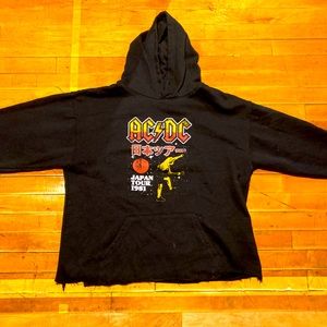 Distressed AC/DC Japan Tour sweatshirt.